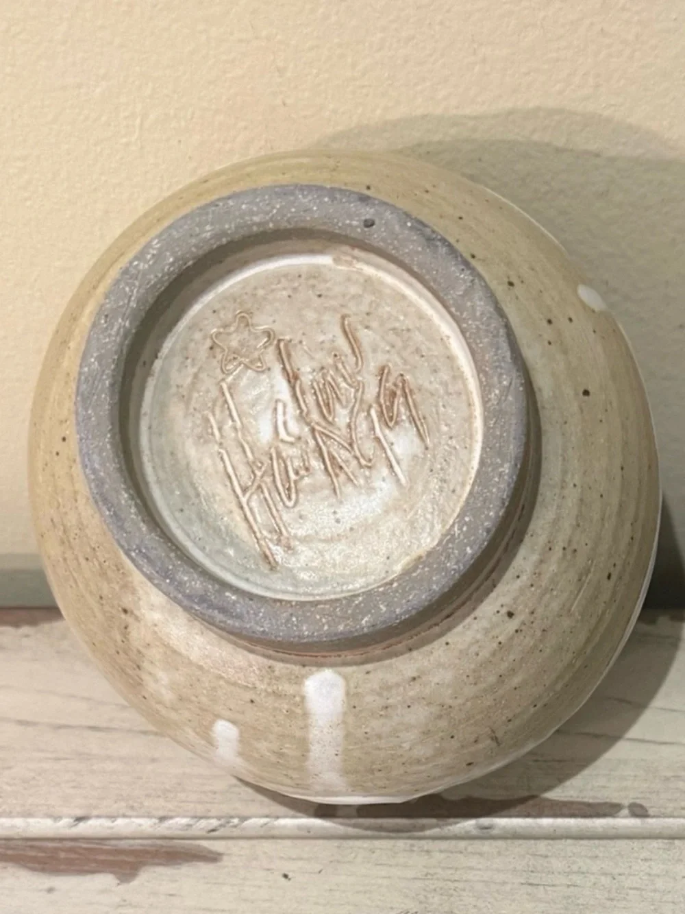 Vintage Studio Art Pottery Planter Handcrafted Tan Cream Ceramic Signed